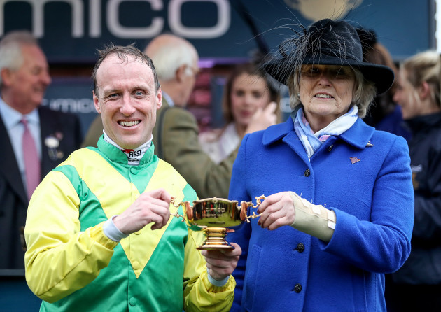 Robbie Power celebrates winning the Gold Cup with owner Jessica Harrington