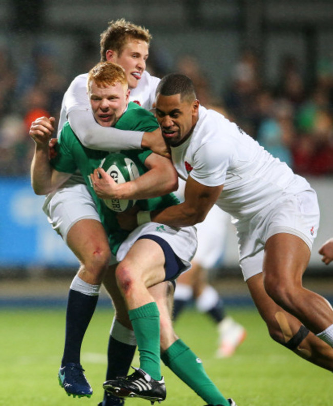 Max Malins and Joe Cokanasiga with Gavin Mullin