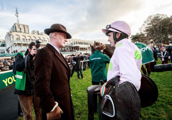 Willie Mullins speaks to Ruby Walsh after Douvan won the race