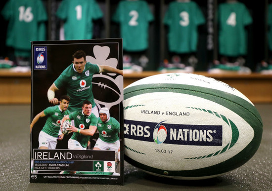 A view of the match programme and match ball