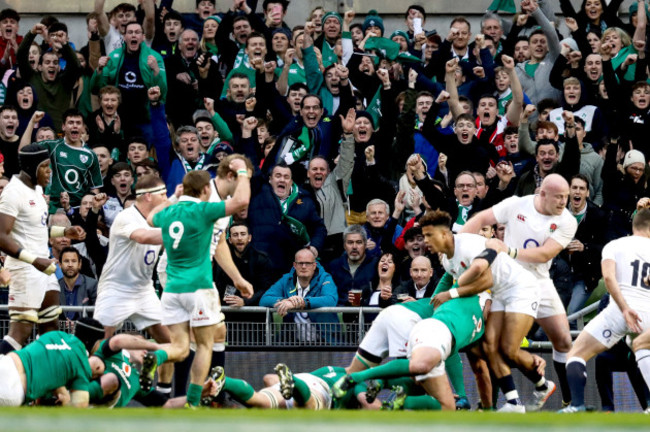 Ireland fans celebrate Iain Henderson's try