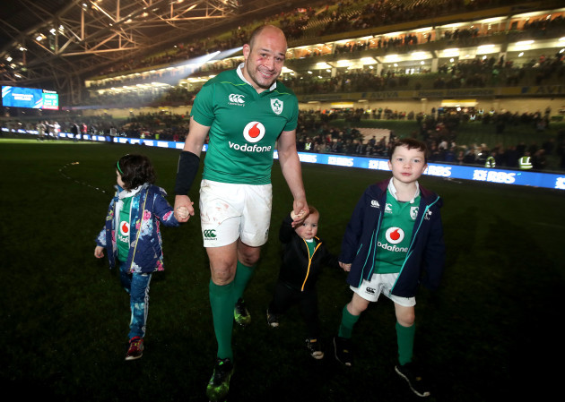 Rory Best celebrates winning with his children