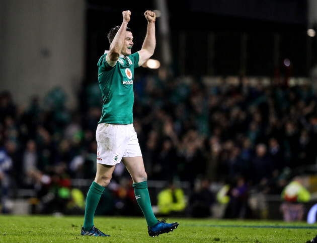 Johnny Sexton celebrates at the final whistle