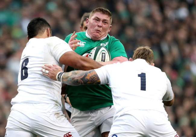 Tadhg Furlong with Billy Vunipola and Joe Marler