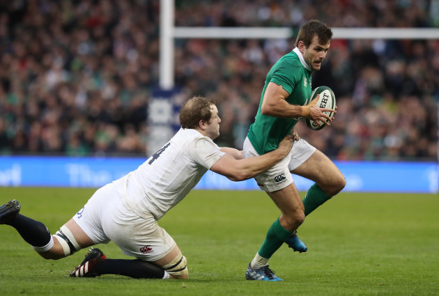 Ireland’s Jared Payne is tackled by England’s Joe Launchbury