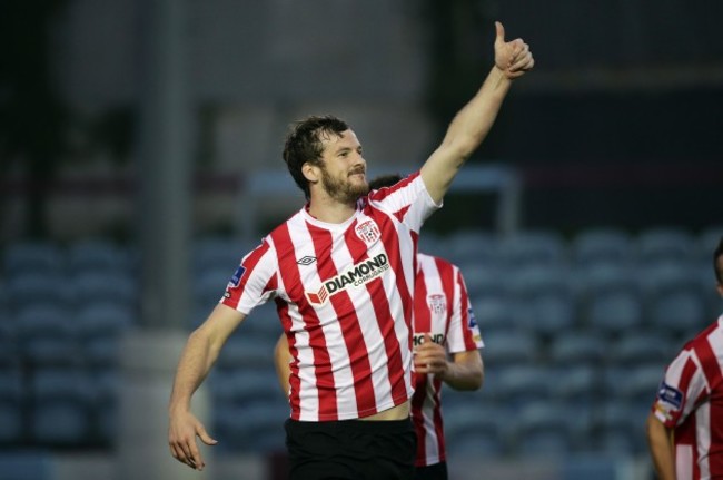 Ryan McBride celebrates scoring a goal