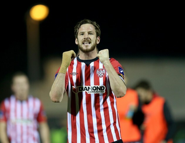 Ryan McBride celebrates after the game