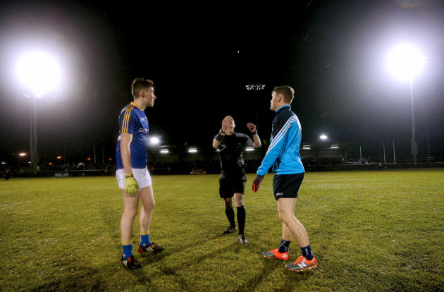 Con O’Callaghan with Shane Kenny and Niall Ward at the coin toss