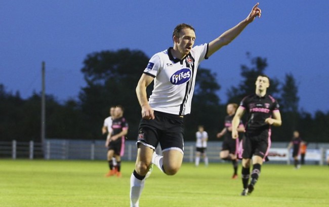 David McMillan celebrates scoring a goal