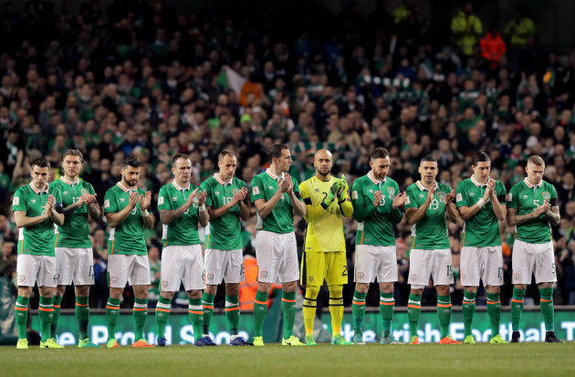 Ireland players during the minutes applause