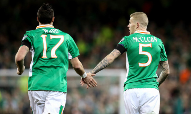 James McClean wearing the number 5 shirt in memory of Derry City captain Ryan McBride