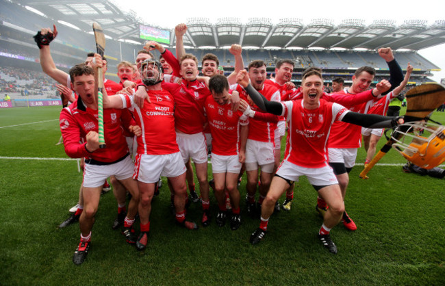 Cuala players celebrate at the final whistle