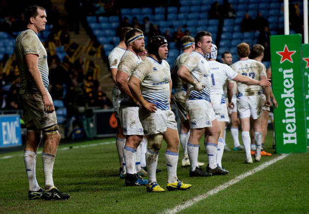 The Leinster team dejected after the last try of the game