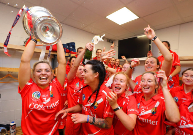 Anna Geary and the Cork players celebrate