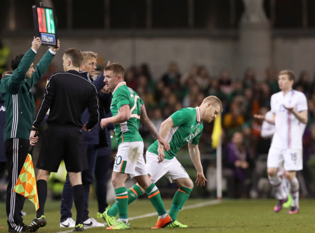 Daryl Horgan comes on to make his debut