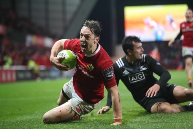 Darren Sweetnam celebrates scoring their third try