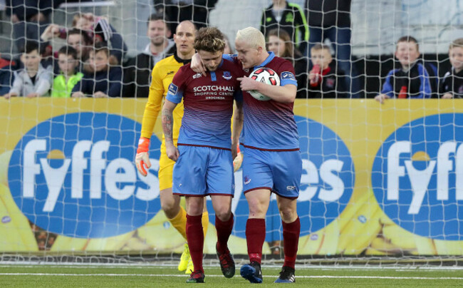 Drogheda's Mark Griffin and Sean Thornton after their first goal