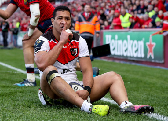 Paul Perez celebrates scoring a try