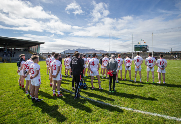 Tyrone team stand for the national anthem
