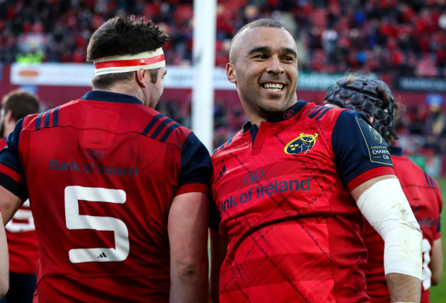 Billy Holland celebrates with Simon Zebo after the game