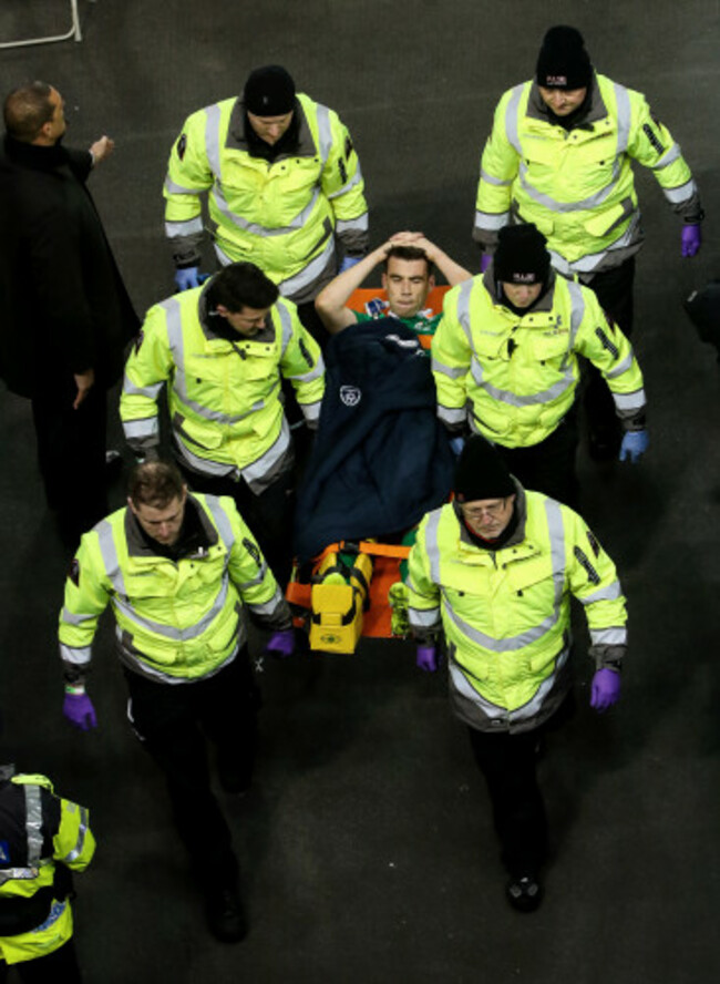 Seamus Coleman is carried off the field