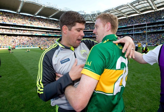 Eamonn Fitzmaurice celebrates with Colm Cooper