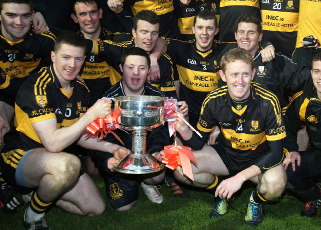 Kieran O'Leary and Colm Cooper hold the Bishop Moynihan cup