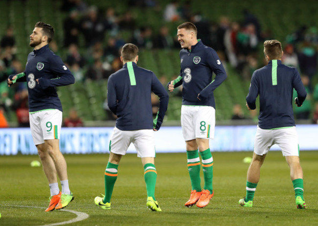 Shane Long and James McCarthy during the warm up