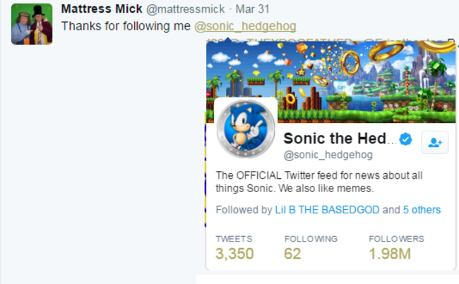 he thanks sonic the hedgehog