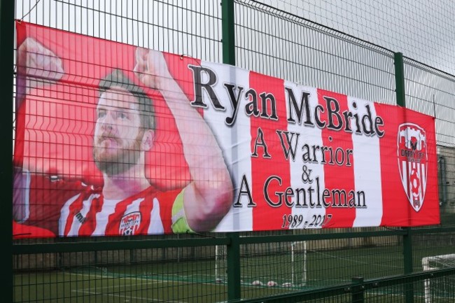 A banner in tribute to late Derry City captain Ryan McBride