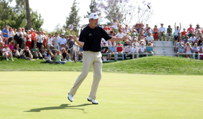 Peter Lawrie celebrates after a putt