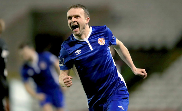 Conan Byrne celebrates scoring his second goal of the game