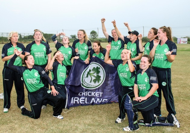 Ireland players celebrate winning the qualifying tournament