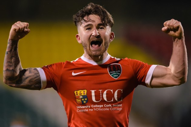 Sean Maguire celebrates at the final whistle