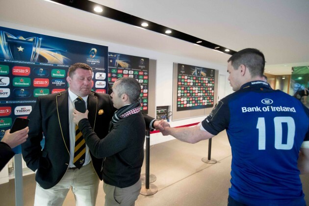 Wasps head coach Dai Young shakes hands with Johnny Sexton