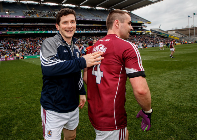 Michael Meehan celebrates with Cathal Sweeney