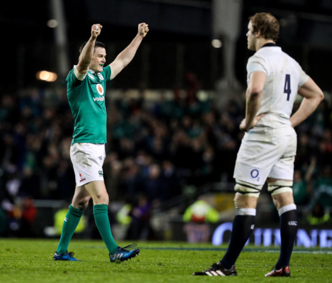 Johnny Sexton celebrates at the final whistle