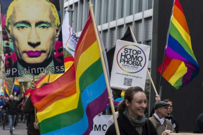 LGBT ativists rally in front of Russian Embassy