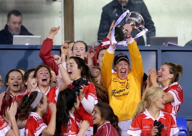 Linda Martin celebrates with the trophy