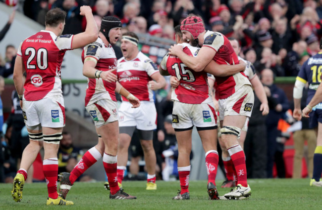 Ulster players celebrate the final whistle