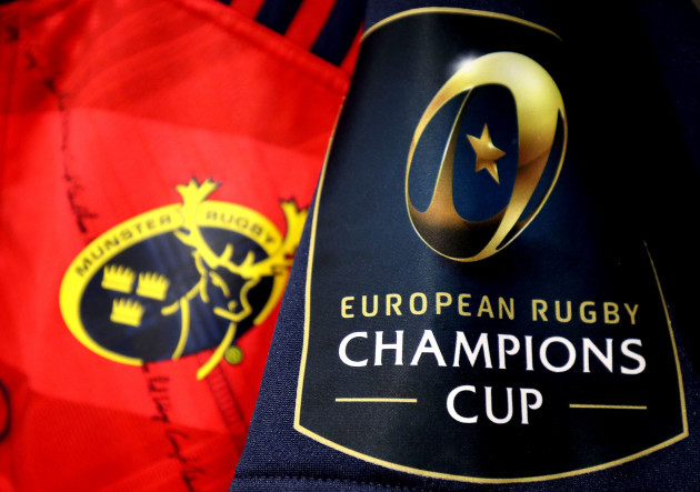 A view of EPCR branding on the Munster jersey