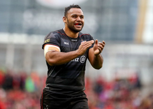 Billy Vunipola celebrates Chris Wyles try