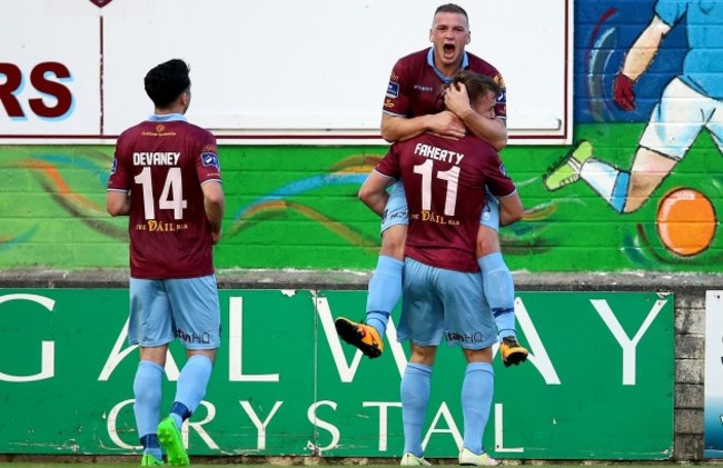 Vinny Faherty scores and celebrates with Stephen Walsh