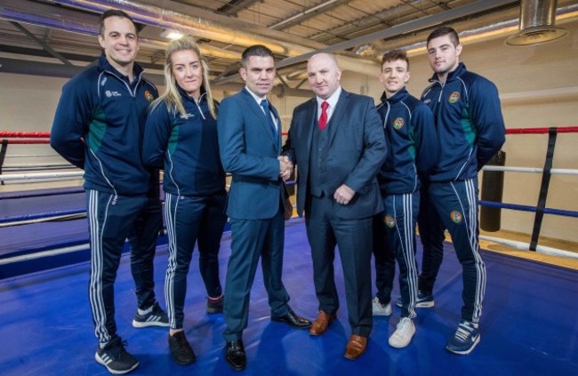 Bernard Dunne and Fergal Carruth with Darren O'Neill, Christina Desmond, Brendan Irvine and Joe Ward