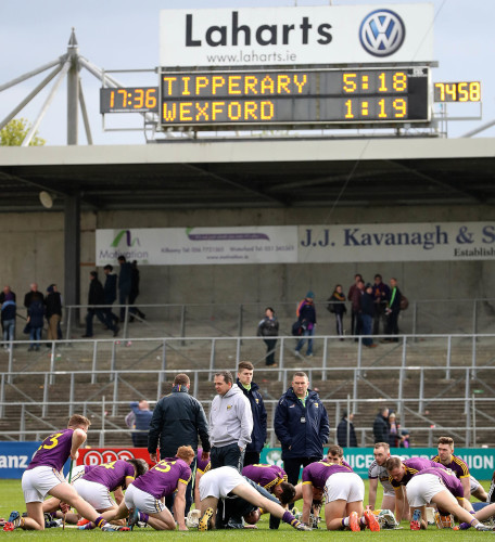 Davy Fitzgerald speaks to his team after the game