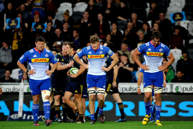 Kobus Van Dyk and Eben Etzebeth dejected after conceding a try