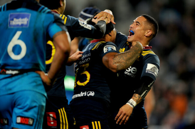 Aaron Smith celebrates Malakai Fekitoa's