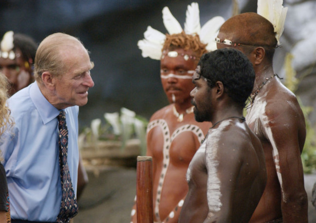 Royalty - Duke of Edinburgh talks to Aboriginal performers - Cairns
