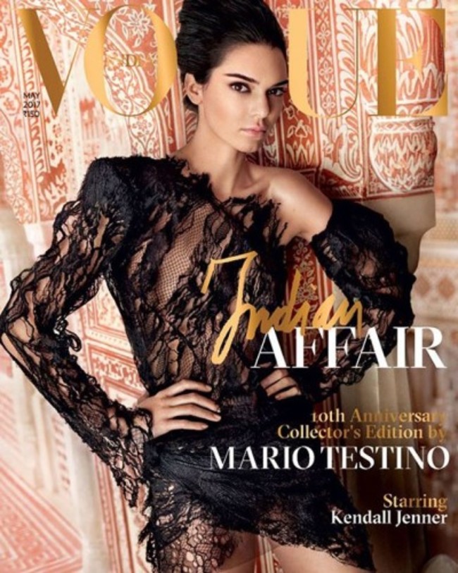 Kicking off our 10th anniversary celebrations: @mariotestino guest edits the May issue starring supermodel @KendallJenner shot in India #MarioTestinoXVogueIndia Photographed by: @mariotestino. Styled by: #Sarajanehoare Hair by: @hairbychristiaan. Make-up: @thevalgarland. Kendall's agency: The Society. Set design: @tomotattle. Location: Hotel Samode Palace, Jaipur. Thanks: Samode Bagh. Production: @MarioTestinoPlus. Local production: #mithikasinghagaekwad and @yogigaekwad. Photo assistants: Karan Takulia and Vijit Gupta. Videographer's assistant: Vishal Jain. Set assistant: Divyaratna Singh