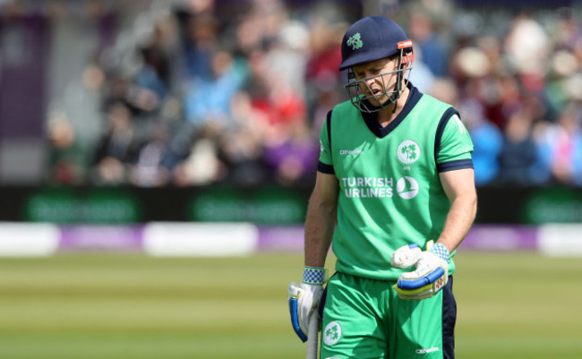 Ed Joyce dejected after being bowled out